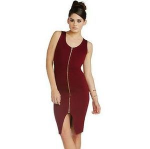 NWOT Burgundy Zip Front Sleeveless Dress